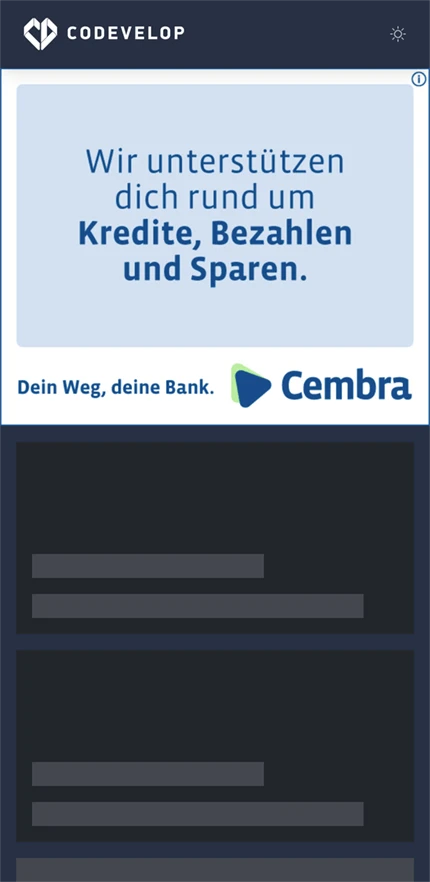 Dynamic Head Mobile Anzeige mit Video von Cembra Money Bank