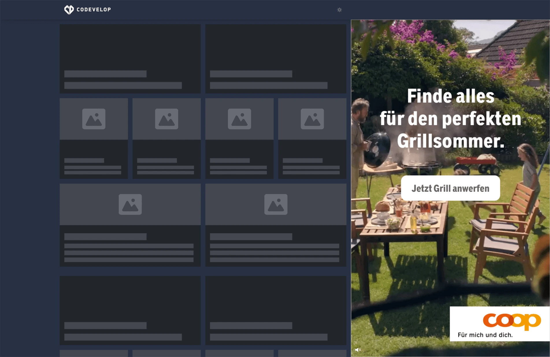 Full Responsive Sitebar Desktop mit Full Video von Coop