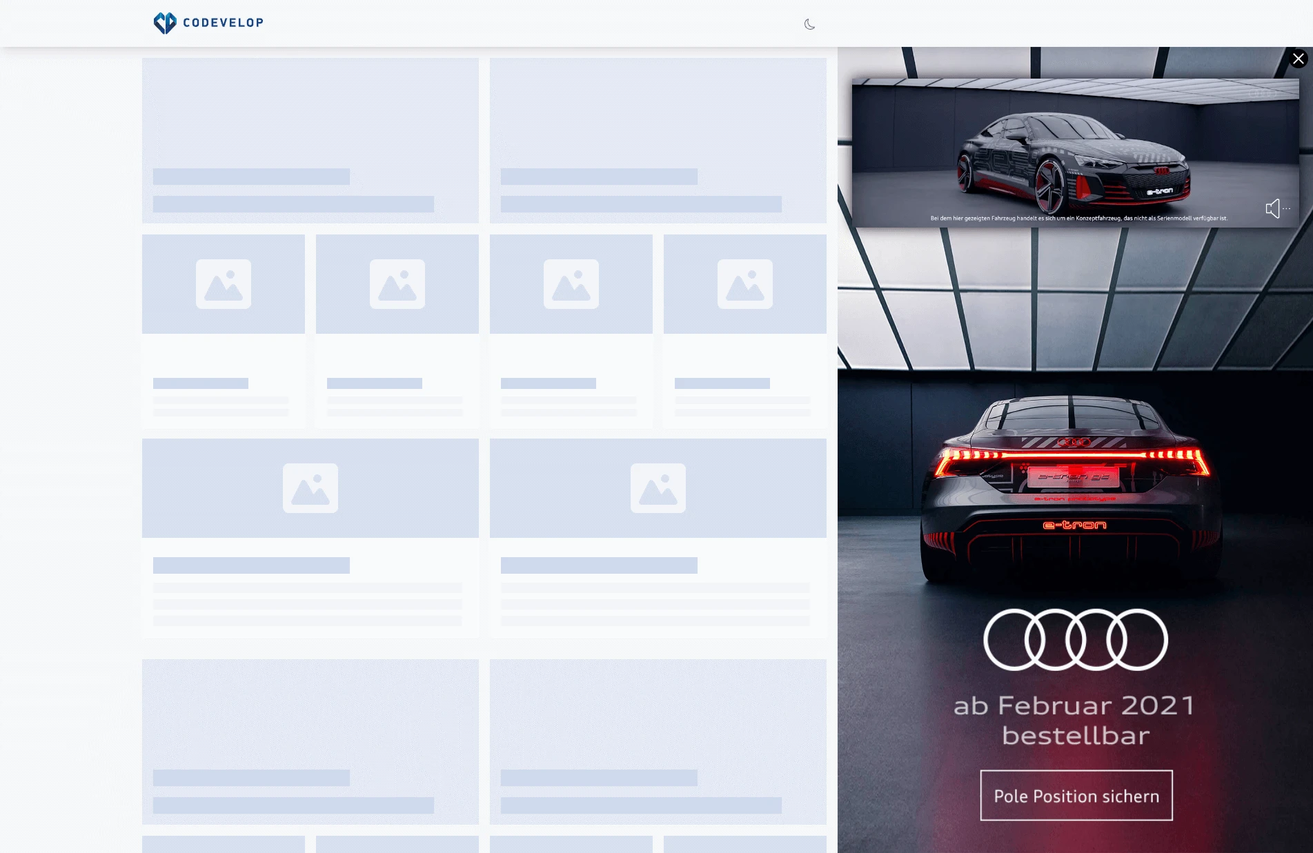 Full Responsive Sitebar Desktop mit Video von Audi e-tron