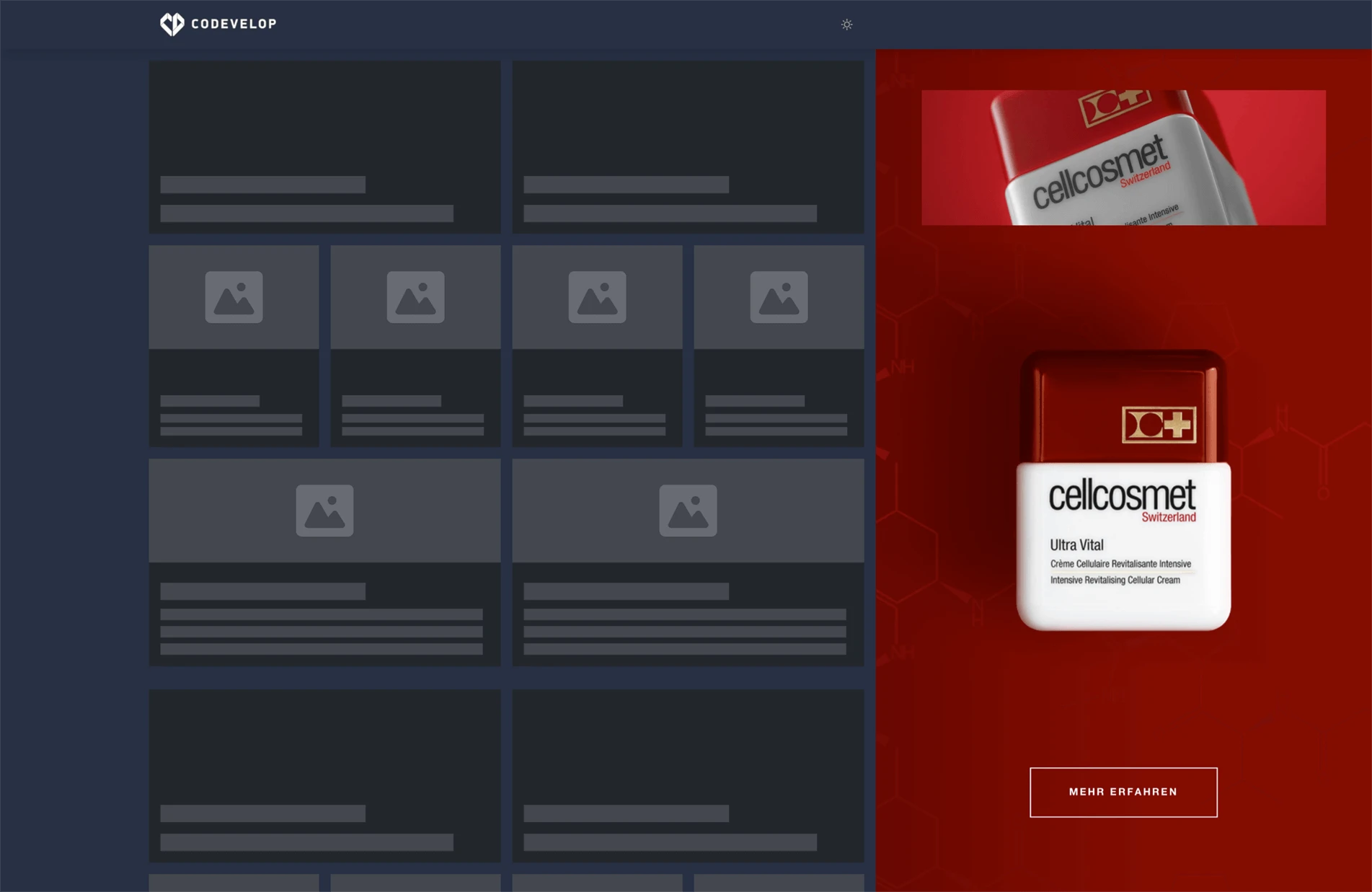 Full Responsive Sitebar Desktop mit Video von cellcosmet Switzerland