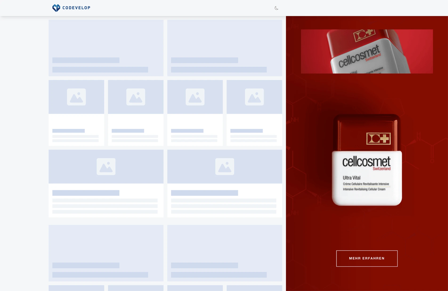 Full Responsive Sitebar Desktop mit Video von cellcosmet Switzerland