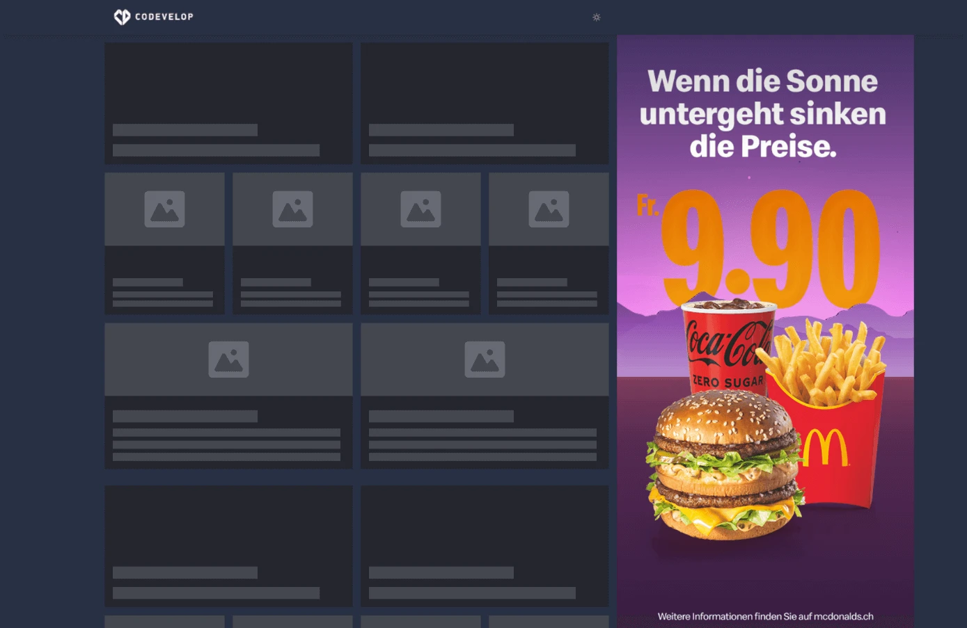 Sitebar Desktop mit Animation von McDonalds