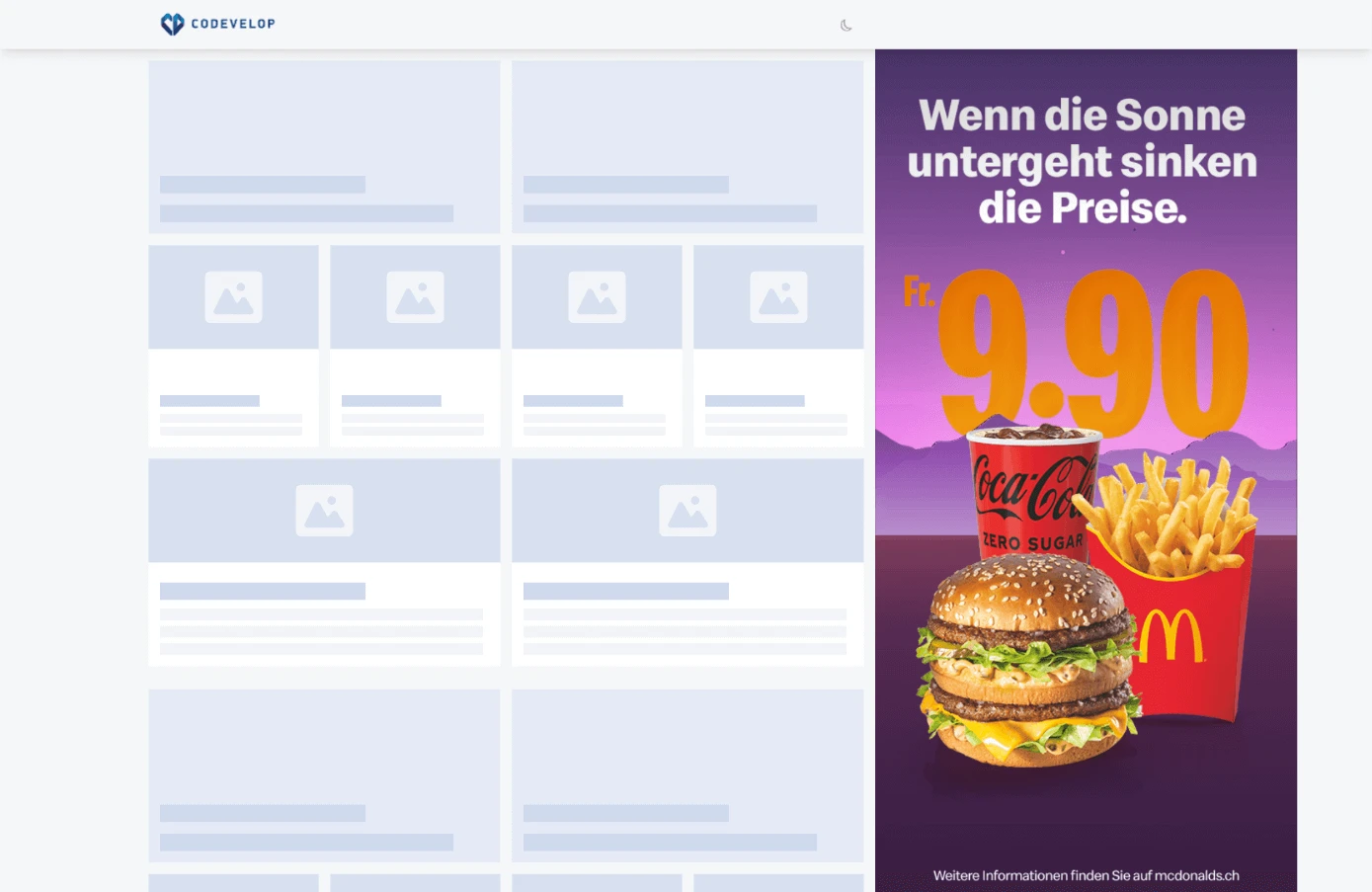 Sitebar Desktop mit Animation von McDonalds